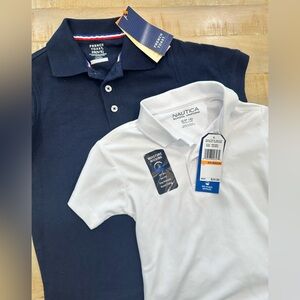 2 boys school uniform polo short sleeve shirts white navy Nautica French toast